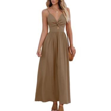 Imagem de Vestidos maxi femininos CUPSHE, sem mangas, praia, decote em V, recort