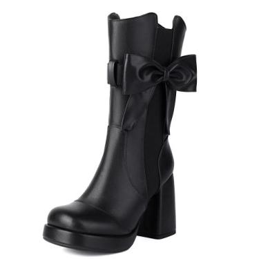 Imagem de Botas de tornozelo ForeMode, couro gótico, salto alto, femininas, pret