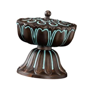 Imagem de IEUDNS Ornamento de queimador de incenso de lótus, coleção de presentes, decoração, incensário, bobina, suporte de incenso para escritório, mesa de trabalho, Azul Bronze