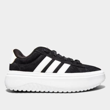 Imagem de Tênis Adidas Grand Court Platform Suede Feminino, Preto, Branco, 37