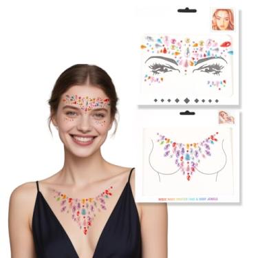 Imagem de Conjunto de joias de peito de rosto para mulheres, adesivos de tatuagem temporária de olhos, para Halloween, cosplay, carnaval, acessórios de fantasias de férias