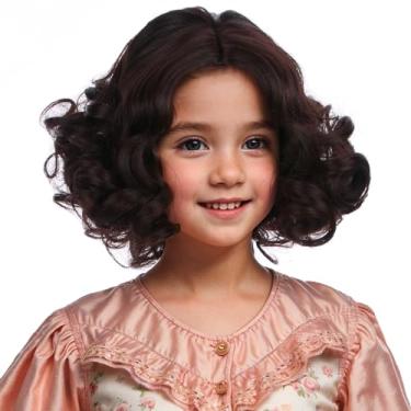 Imagem de WAVELNM Peruca infantil curta marrom chocolate marrom bob peruca para meninas crianças encaracolado ondulado fantasia de Halloween perucas