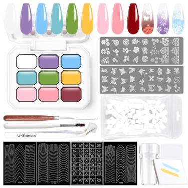 Imagem de U-Shinein Conjunto de unhas de gel gradiente, 16 cores brilhantes para esmalte ombré, kit com 14 ferramentas de arte de unhas, gel de pintura francesa, manicure de unhas francesas, sem limpeza