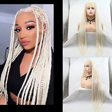 Imagem de Yinuozhogntian Perucas trançadas longas SN Afro America com cabelo de bebê (loiro branco)