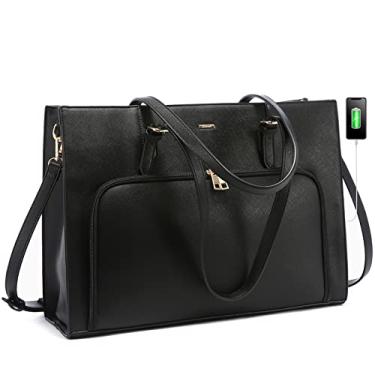 Imagem de LOVEVOOK Bolsa Feminina Impermeável para Laptop de 15,6 Polegadas com Porta USB, Preta, Médio