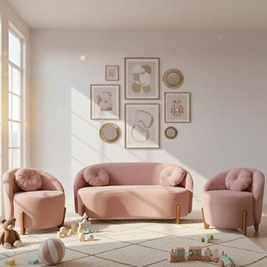 Imagem de Kit 01 Sofá 2 Lugares + 02 Poltronas Orgânicos c/ Almofadas Curvo Sala