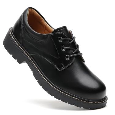 Imagem de IUY Sapatos Oxford femininos pretos Oxford plataforma de couro envernizado Oxfords confortável elegante antiderrapante cadarço grosso casual trabalho negócios escritório oxford sapatos, Preto, 40