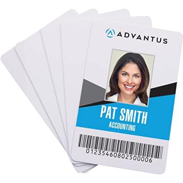 Imagem de Advantus Cartões de identificação de plástico personalizáveis, pacote com 100, branco (97034)