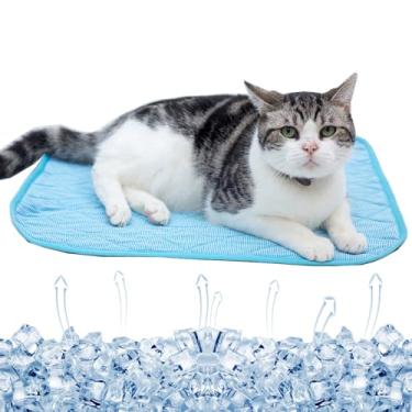 Imagem de SEIS Almofada de gelo para cães, tapete de canil para gatos, tapete de resfriamento para animais de estimação, tapete de bambu fresco para o verão, almofada respirável (azul sólido, P