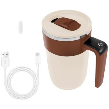Imagem de Caneca de café autoagitada, xícara de café magnética automática de 400 ml, copo de mistura elétrica de aço inoxidável recarregável, xícara de café automisturável para presentes de aniversário de