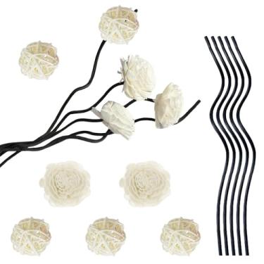Imagem de Conjunto de difusor de palheta, difusor de fragrância de palheta natural de vime com refil de flores para decoração de casa, hotel, aromaterapia, spa, conjunto B