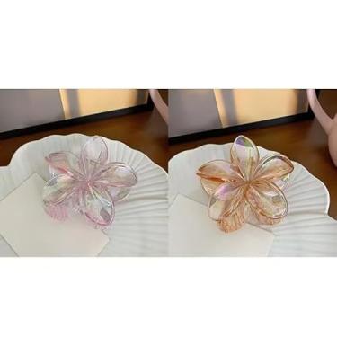 Imagem de Grampo de Cabelo Flor Frangipani Colorida Presilha Feminina Acrílica, Acessório de Praia e Resort para Mulheres(Rosa+Laranja)