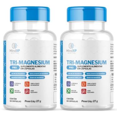 Imagem de Kit 2x Tri-Magnesium Pro 120 Cápsulas | 3 Fontes de Magnésio Dimalato, Bisglicinato e Óxido de Magnésio | Multivitamínico | Sem Sabor