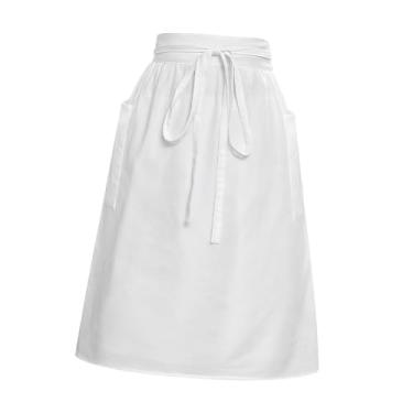 Imagem de ＫＬＫＣＭＳ longo branco para empregada doméstica, acessório simples para mulheres, ajustável na cintura com bolsos para garçonete de restaurante
