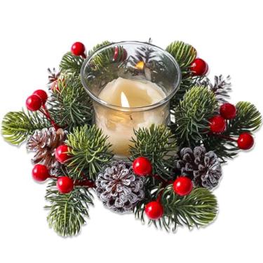 Imagem de Anel de vela de Natal, grinalda, artificial, vermelho, verde, guirlanda, pinhas, armário de cozinha, mesa de festa de Natal, centro de mesa, suporte de vela