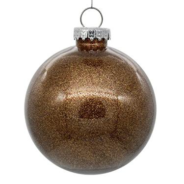 Imagem de Vickerman Enfeite de Natal com bola transparente de 10 cm com interior de glitter mocha Este item vem com 6 ornamentos por unidade.