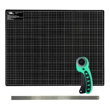 Imagem de Kit Base Apoio Mesa De Corte Grande 90x60 Dupla Face Cortador Circular 45mm Régua Inox 60cm