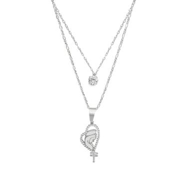 Imagem de Tazamcas, Colar Terço de Nossa Senhora duplo com ponto de Luz Aço inoxidável - Presente Religioso