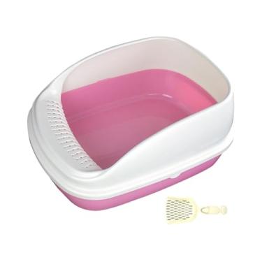 Imagem de Baoblaze Bandeja de areia para gatos, semi-fechada, comadre, suprimentos para animais de estimação, recipiente anti-respingos, resistente, aumenta para gatos, rosa grande