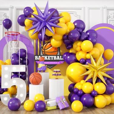 Imagem de Balloon Arch Kit Sowide, tema de basquete roxo e amarelo
