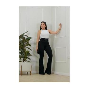 Imagem de Calça Flare Cintura Alta em Crepe com Cinto Elegante Moderna e Confort