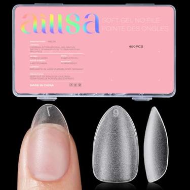 Imagem de AILLSA Pontas de unhas curtas de amêndoa, 450 peças, gel acrílico, dupla face, fosco, transparente, pré-polido, sem necessidade de base de camada de pressão, pontas de unhas para extensão, 15 tamanhos