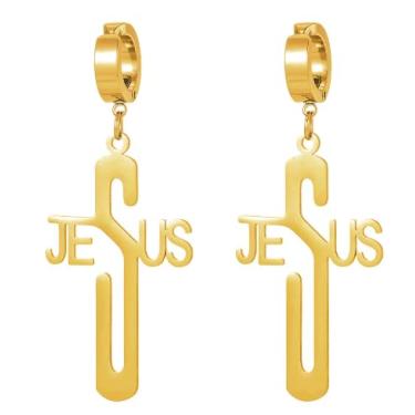 Imagem de Brincos de cruz de Jesus de aço inoxidável – Brincos modernos inspirados na fé para mulheres e homens, Aço inoxidável, Sem pedra preciosa