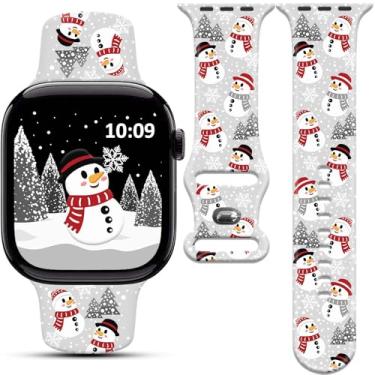 Imagem de Pulseira de relógio Merry Christmas boneco de neve feminina compatível com Apple Watch de 38 mm, 40 mm, 41 mm e 42 mm, iPhone iWatch para séries 10, 9, Ultra, 8, 7, 6, 5, 4, 3, 2 e 1 e SE