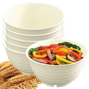 Imagem de YuanQ Tigelas redondas de palha de 18 cm, inquebráveis, leves, reutilizáveis para sobremesa, lanche ou salada, conjunto de 6 para uso na cozinha (branco)