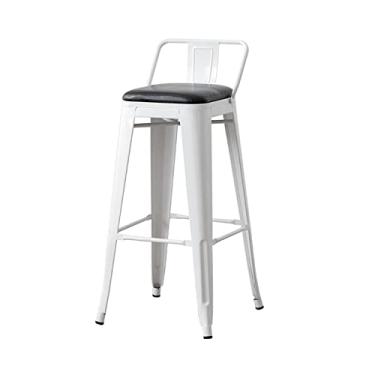 Imagem de Cadeira de bar 73,7 cm moderna simples cadeira de metal mesa de bar cadeira alta cadeira de bar quadrada com encosto bancos de bar ajustáveis (cor: branco, tamanho: C)