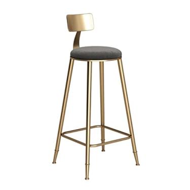 Imagem de Cadeira de bar elegante cadeira de bar nórdica cadeira de jantar dourada de ferro cadeira alta com encosto adequada para bares e cafés bancos de bar ajustáveis (cor: cinza, tamanho: 60 cm)