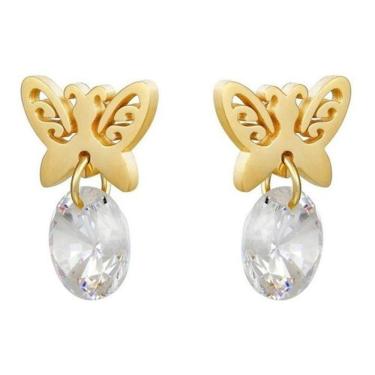 Imagem de Brinco Infantil Aço Cirúrgico Borboleta Zirconia - Dourado