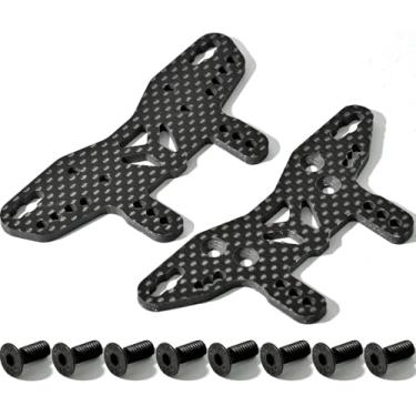 Imagem de RcThjia Carbon Fiber Shock Tower Brace Front Rear Butterfly Mount for Tamiya XM01 Chassis, Carbon Fiber Upgrade Part for RC Drift & Racing, Direct OEM Fit with Screws, Lightweight & High Rigidity