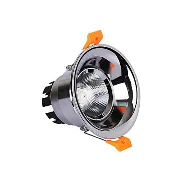 Imagem de LUOFDCLDDD Holofotes, luminária de teto embutida espelhado banhado a prata painel redondo Downlight 85 mm furo de corte sem cintilação Luzes de ponto integrado compacto quarto sala de estar decoração