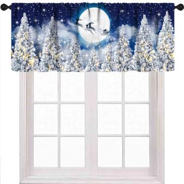 Imagem de Saia de janela para árvore de Natal, noite de inverno, floco de neve, pinheiro, floresta, Natal, feliz ano novo, festa, férias, cortinas curtas para café, sala de estar, lavanderia, 1 peça, 137 x 45