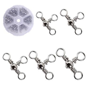 Imagem de balifly 50 peças 3 vias rolamento de esferas giratórias kit de equipamentos de pesca barril gira kit de equipamentos de pesca para Crankbaits Sinker Pesos Conectores água salgada FS/ZH-04 (prata, 10#+