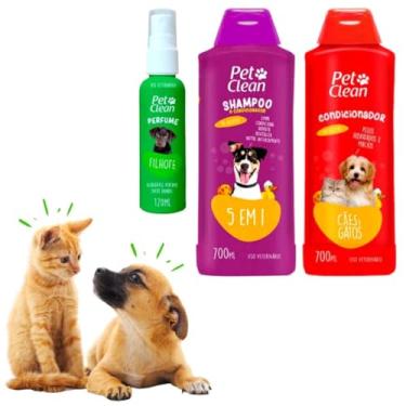 Imagem de Kit Shampoo 5 em 1, Condicionador 700mL, Perfume 120mL para Cães e Gatos, Multicores, Líquido Pet Clean (Filhote)