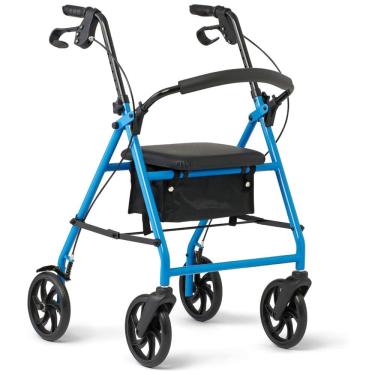 Imagem de Andador Rollator de Aço para Adultos Medline, Azul Claro, 136 kg, 8 Rodas, Dobrável, Alças Ajustáveis, Ideal para Idosos