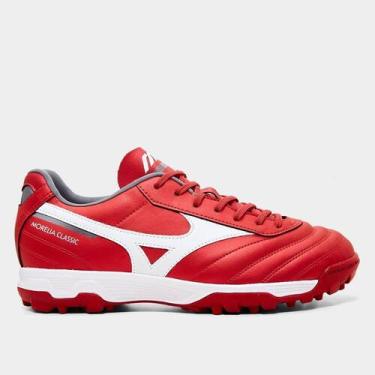 Imagem de Chuteira Society Mizuno Morelia Classic Unissex, Vermelho, Branco, 41