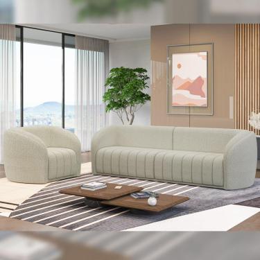 Imagem de Conjunto Sala de Estar Sofá 292cm 4 Lugares e Poltrona Adam Boucle Off White G45 - Gran Belo