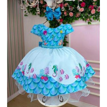 Imagem de Vestido Temático Infantil Fundo do Mar - Sereia Ariel Azul - Banana Cl