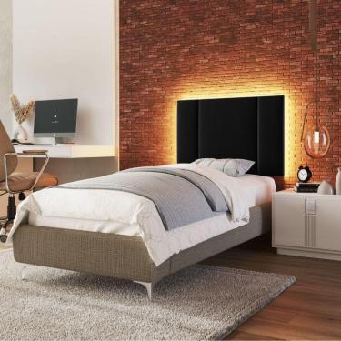 Imagem de Cabeceira Estofada Cama Box Solteiro Com Led Splend 90 Cm Veludo Preto