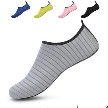 Imagem de Sapatos aquáticos para homens e mulheres, sapatos descalços portáteis sem cadarço, meias aquáticas, praia, natação, ioga, para uso ao ar livre, verão, piscina, Cinza, 8-9 Women/7-8 Men