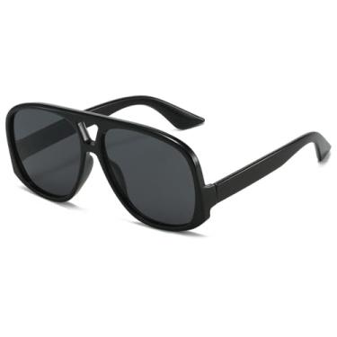 Imagem de Óculos de sol para mulheres, homens, aviador, retrô, quadrado, vintage, estilo anos 70, hastes baixas, Preto, cinza, 59MM