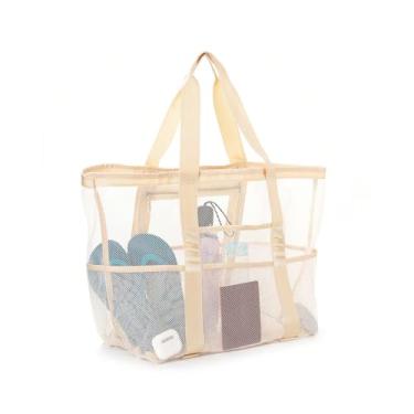 Imagem de Bolsa de praia de malha, grande bolsa de praia com bolsos com zíper - Piscina familiar, brinquedos e itens essenciais para férias, Verde, Large, Bolsa de praia de malha, bolsa de praia grande com
