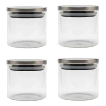 Imagem de Kit 4 Pote De Vidro Com Tampa Hermética Inox 700ml Multiuso - Climaco
