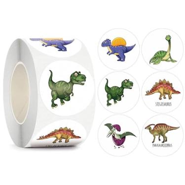 Imagem de 500 peças de adesivos de círculo fofo de rolo de dinossauro de 3,8 cm - 6 designs, adesivos de recompensa motivacional para sala de aula e treinamento