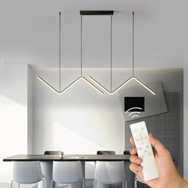 Imagem de Luminária Pendente Duplo Zig Zag Design Minimalista, Bivolt Iluminação Dupla Preto Fosco Altura Ajustável 1,8m 3 em 1 com controle