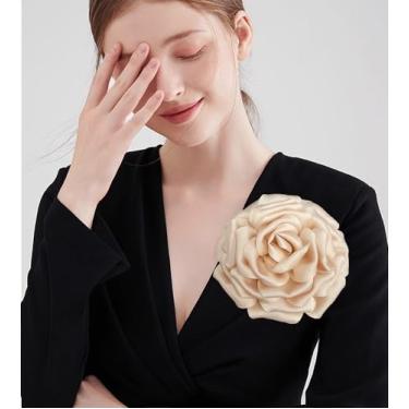 Imagem de Broche delicado de seda cetim rosa flor extra grande broches grandes alfinetes de lapela tecido delicado flores broche para mulheres festa de casamento banquete vestido terno roupas acessórios joias