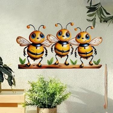 Imagem de Arte de parede de abelha de ferro estilo boêmio - decoração plana 2D para terraço, jardim, pátio, sala de estar, quarto e cerca ao ar livre | Ideal para ocasiões de festas de fim de ano